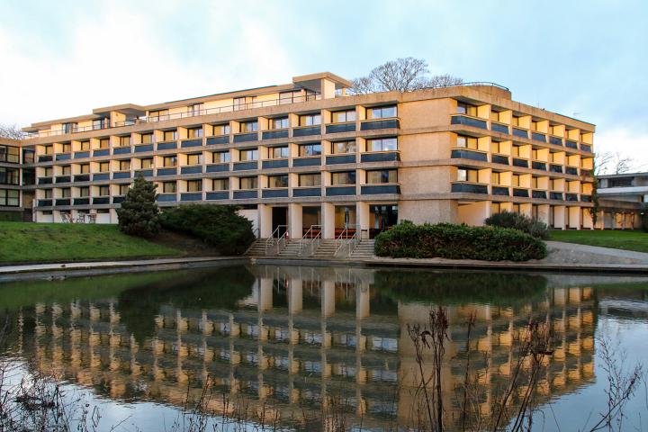 C block exterior with harbour